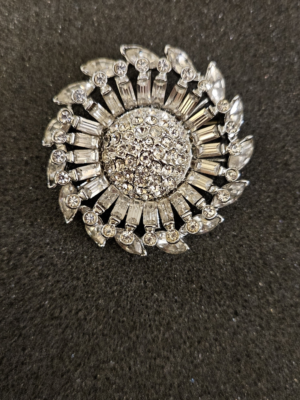 Vintage Silver Crystal Sunburst Brooch.